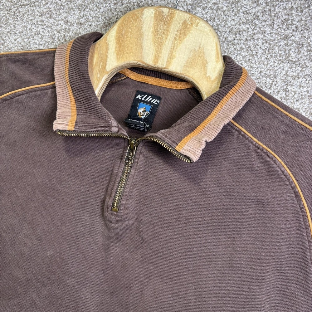 Kuhl Sweatshirt Mens XL Brown 1/4 Zip Cotton Jersey Mock Neck Outdoor Logo
